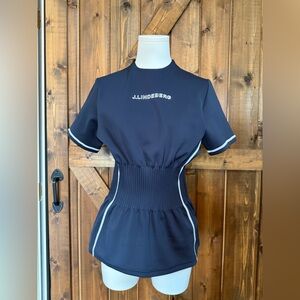 J.Lindeberg Women’s Navy Blue Golf Polo Cinched Ribbed Waist Athleisure Sz LG